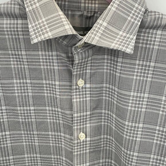 Michael Kors Mens XL 17 34/35 Gray Plaid Long Sleeve Button-Up Shirt Regular Fit - Picture 1 of 5